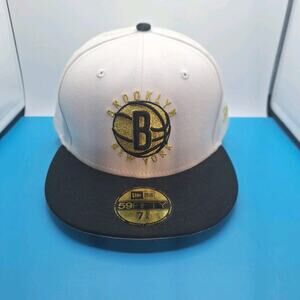 Brooklyn Nets New Era 59FIFTY NBA Gold Fitted Cap Hat Size 7 5/8